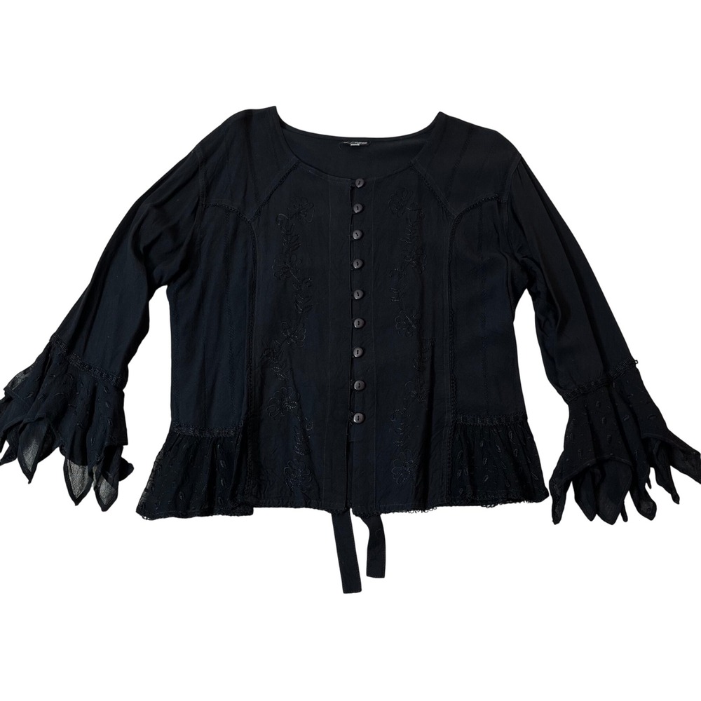 Black Ruffled Button-Front Blouse